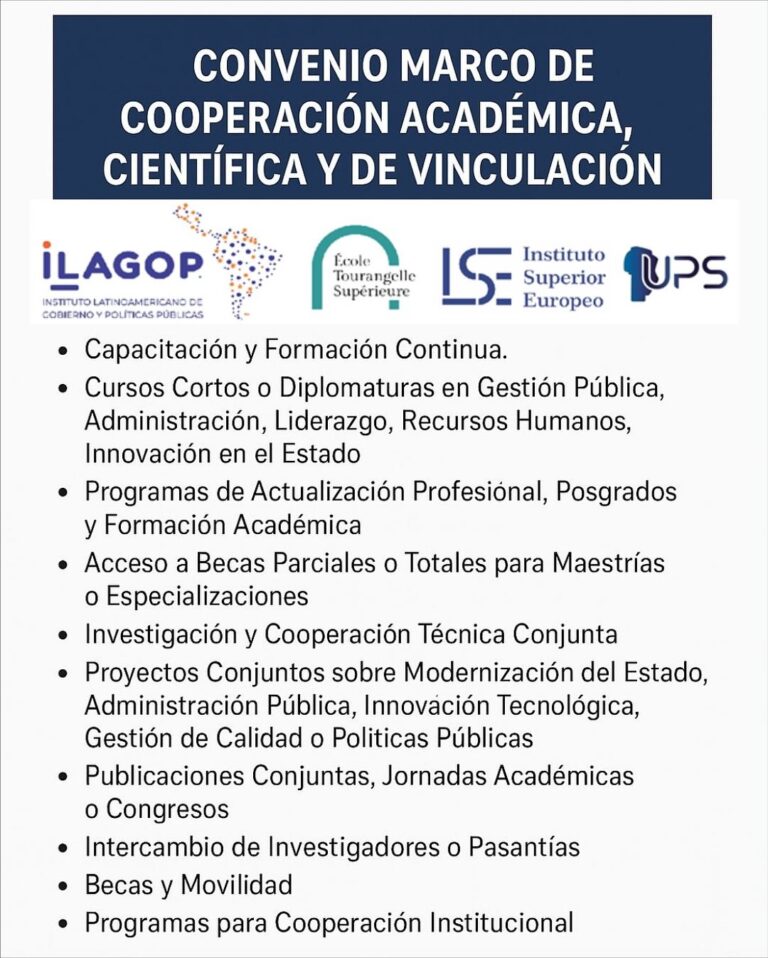 CONVENIO DE COOPERACIÓN ACADÉMICA CON ILAGOP (Argentina y Perú), ESCUELA TOURANGELLE Y EL INSTITUTO SUPERIOR EUROPEO DE PARÍS